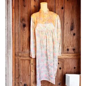 NWT Erika Taylor Woman Floral Brushed Back Satin Womens Maxi Nightgown Floral Lg